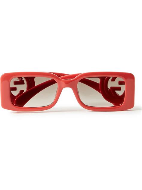 gucci 00370|Rectangular frame sunglasses in black and red .